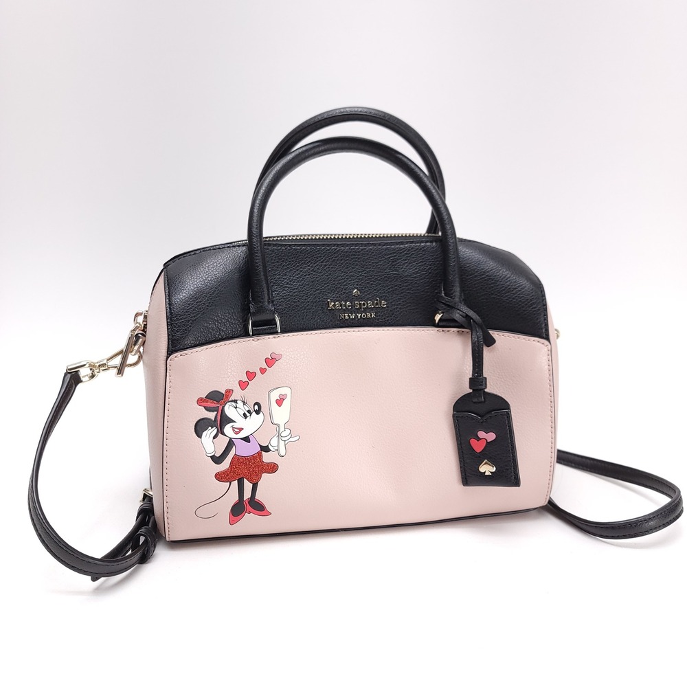 Kate Spade Disney Minnie Mouse Satchel Crossbody Bag Black Pink Leather K4760
